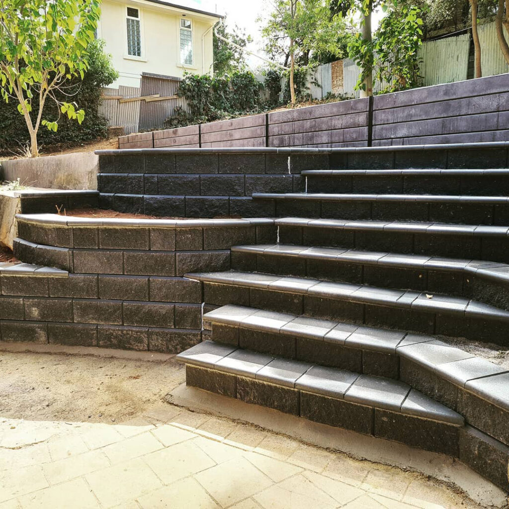 Retaining Wall terraced and steps | Edge Retaining and Fencing after