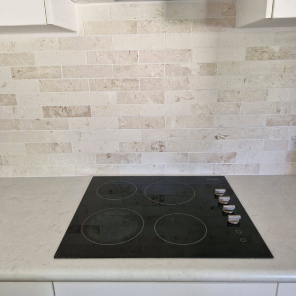 Beige Limestone Tile Subway Kitchen splash back