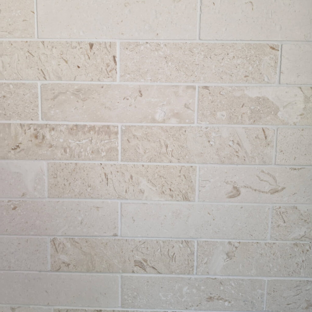 Beige Limestone Tile Subway Kitchen splashback
